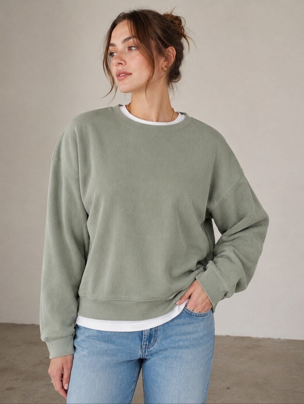 By Together Relaxed Crewneck Sweatshirt in Sage Green - Women's Sweater